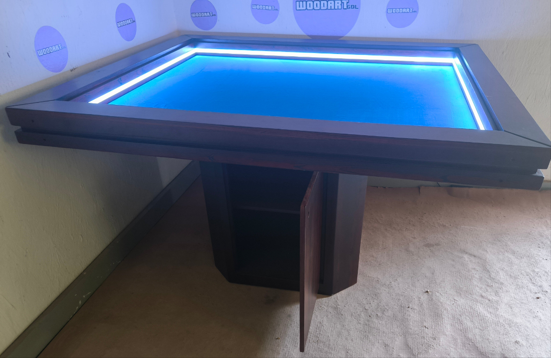 MESA/COMEDOR MODELO PEDESTAL CON LUZ LED para 6 personas 145cm x 120cm