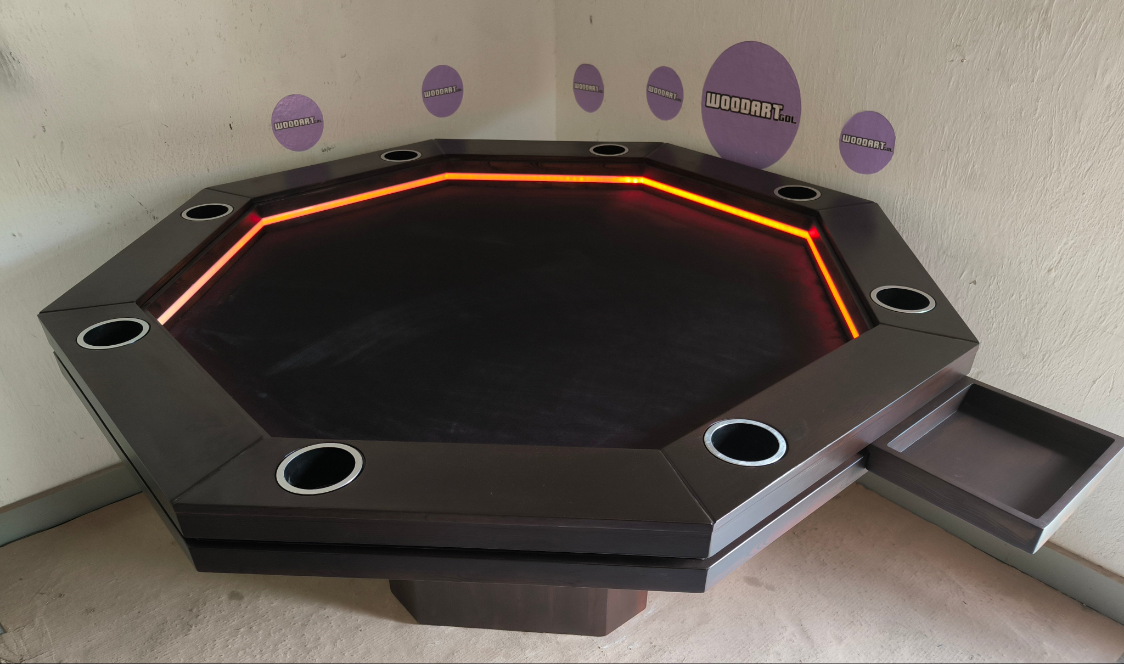 COMEDRO/MESA DE POKER CON LED OCTAGONAL CON PORTAVASOS para 8 personas
