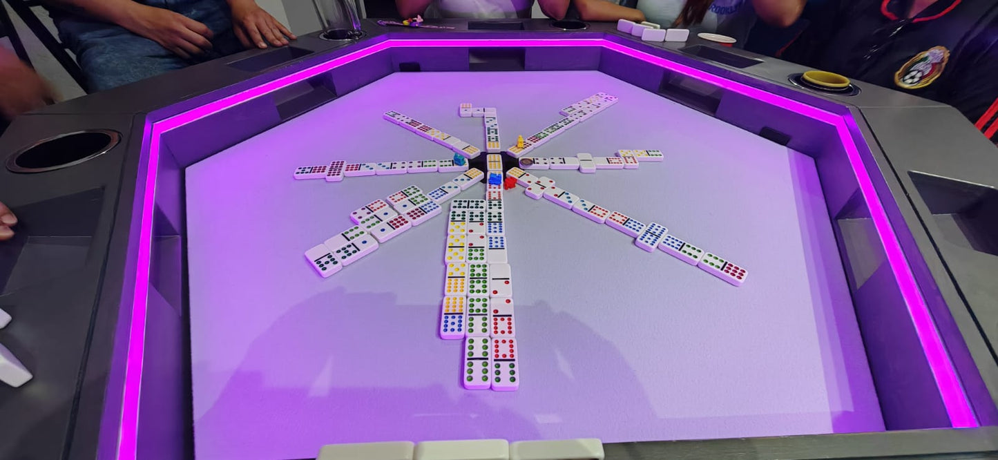 MESA DELUX HEXAGONAL CON LUZ LED CON PASA DADOS