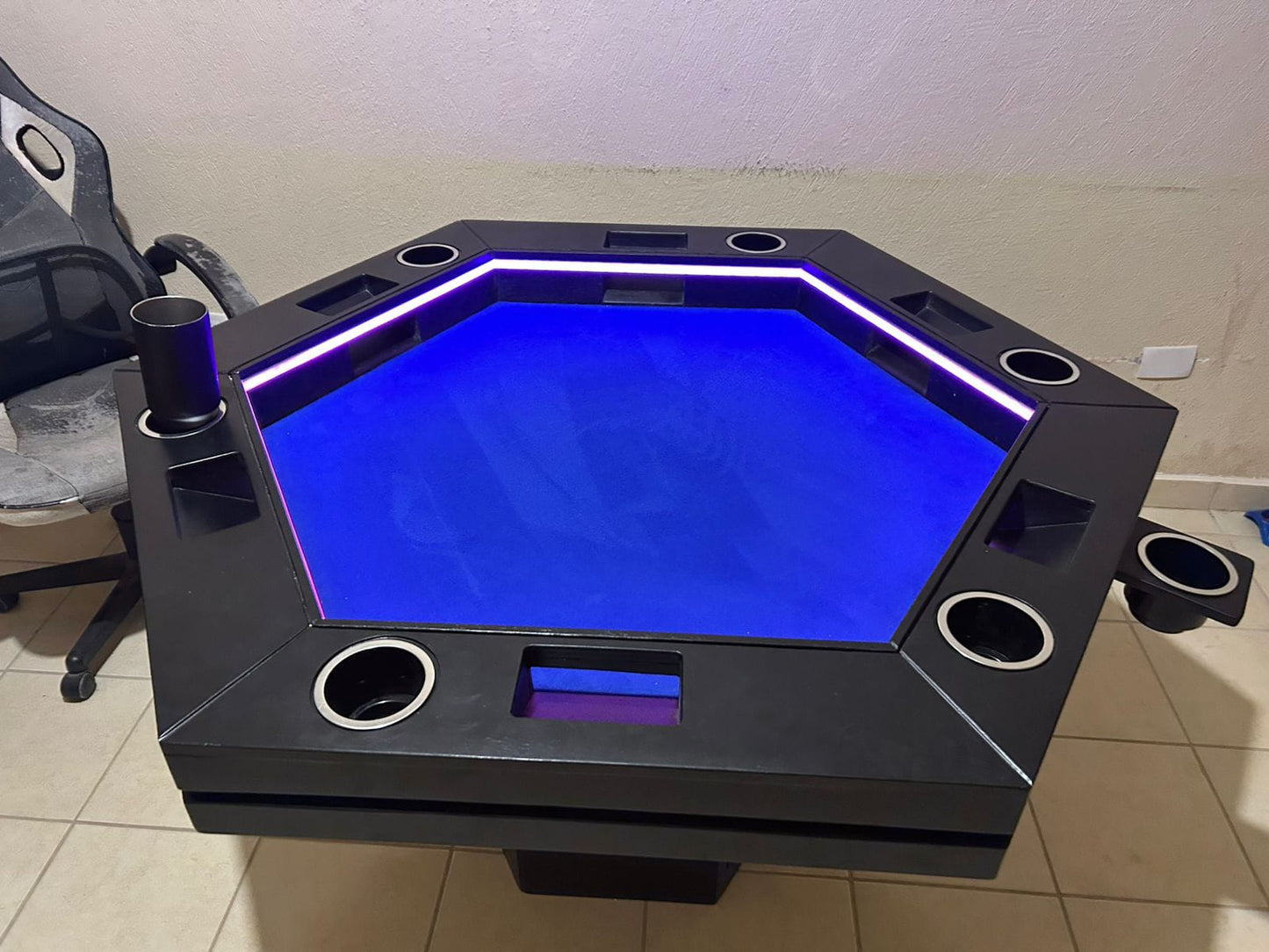 MESA DELUX HEXAGONAL CON LUZ LED CON PASA DADOS