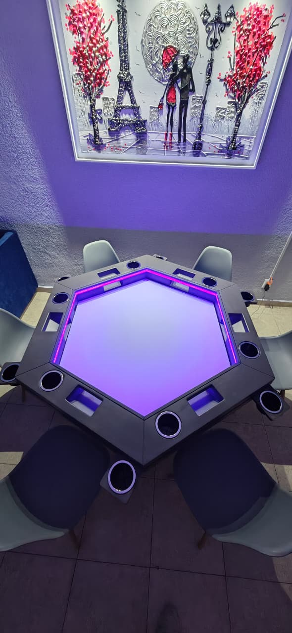 MESA DELUX HEXAGONAL CON LUZ LED CON PASA DADOS