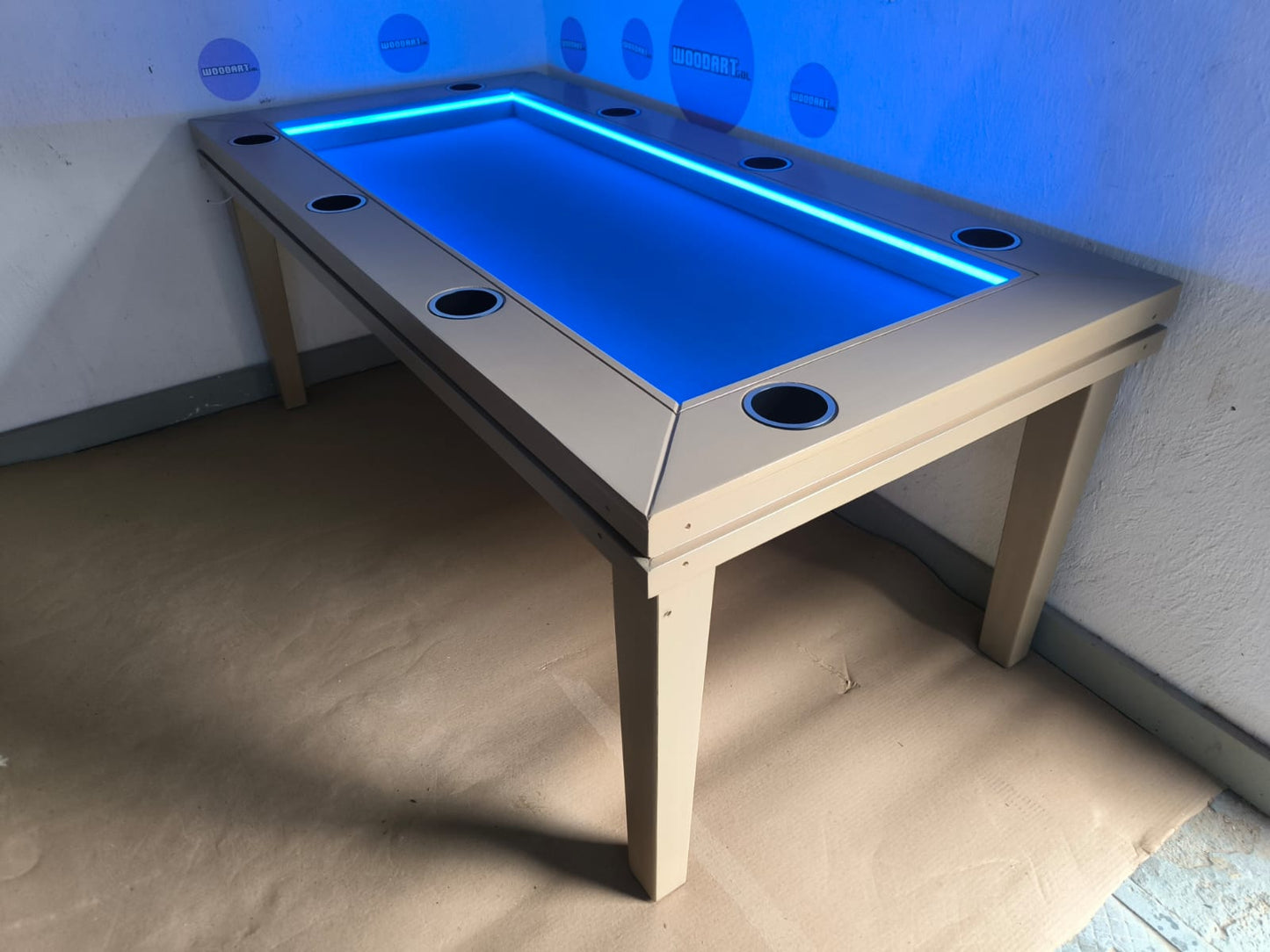 COMEDOR/MESA DE POKER RECTANGULAR 8 PERSONAS CON PORTAVASOS CON LUZ LED