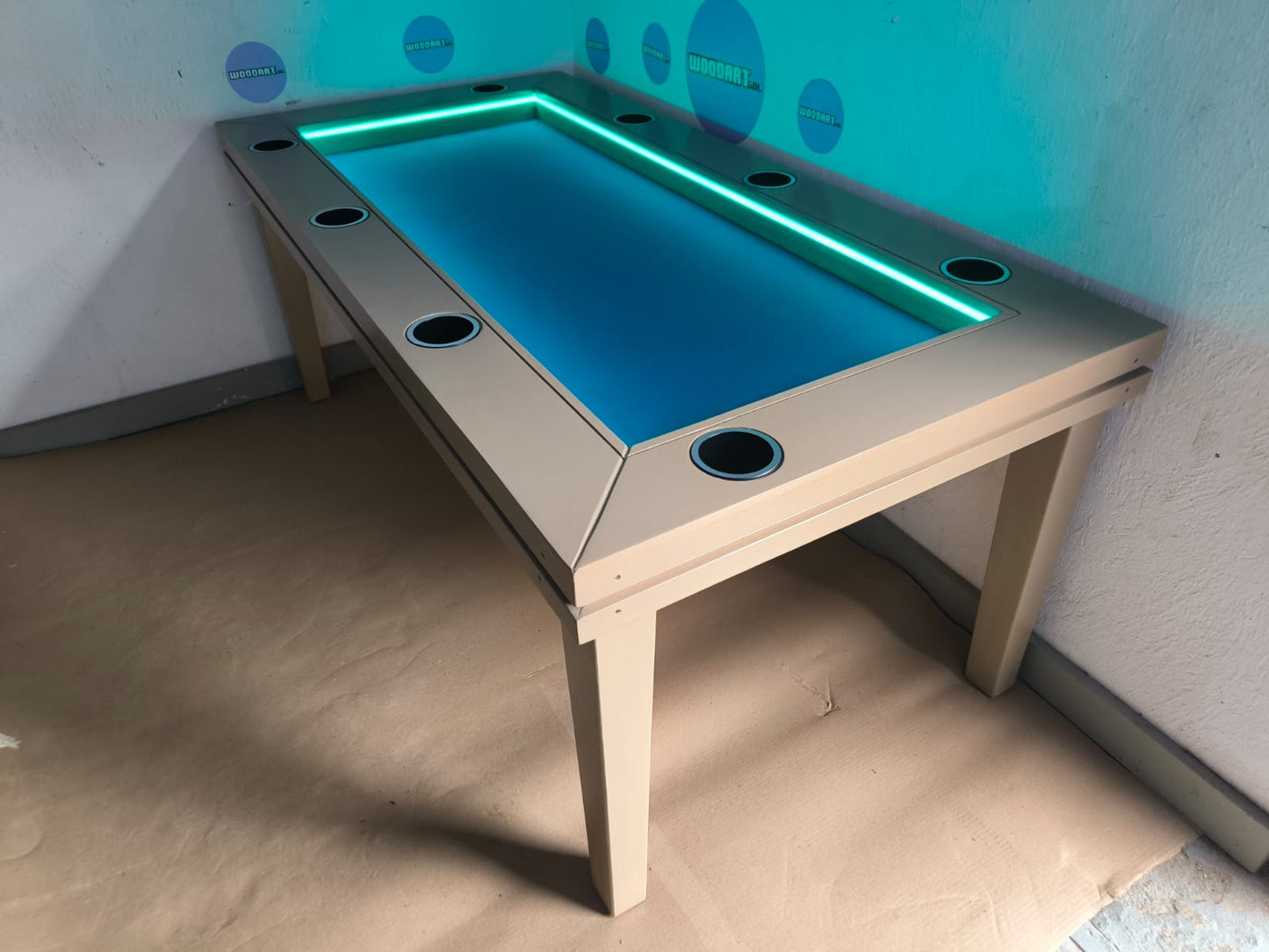 COMEDOR/MESA DE POKER RECTANGULAR 8 PERSONAS CON PORTAVASOS CON LUZ LED