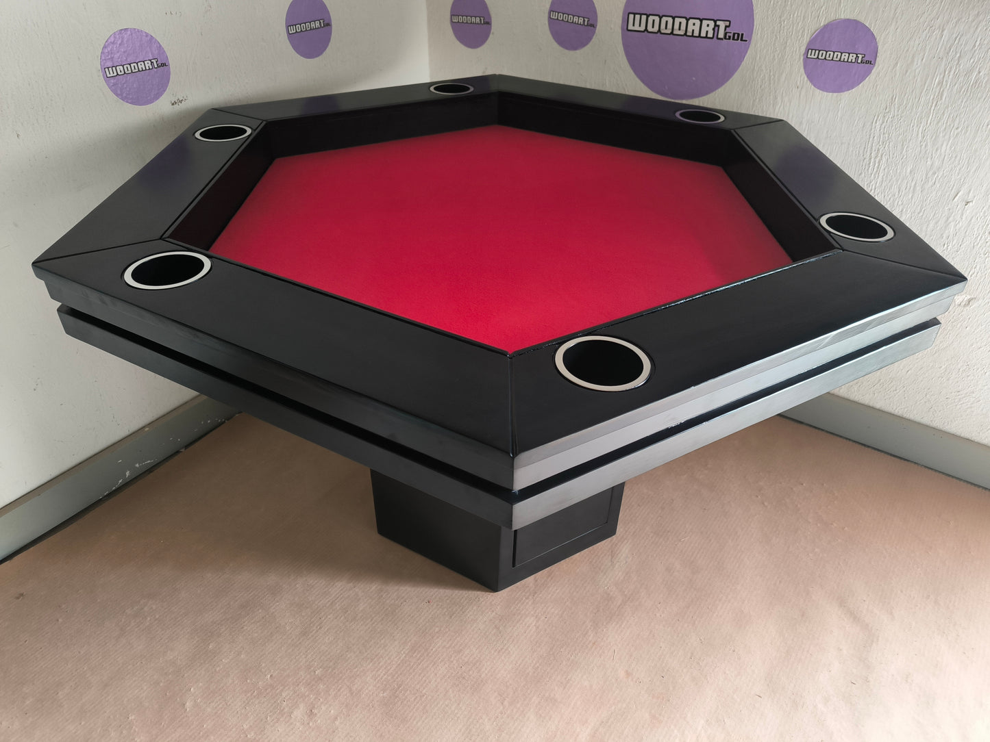 MESA DE POKER HEXAGONAL CON PORTAVASOS