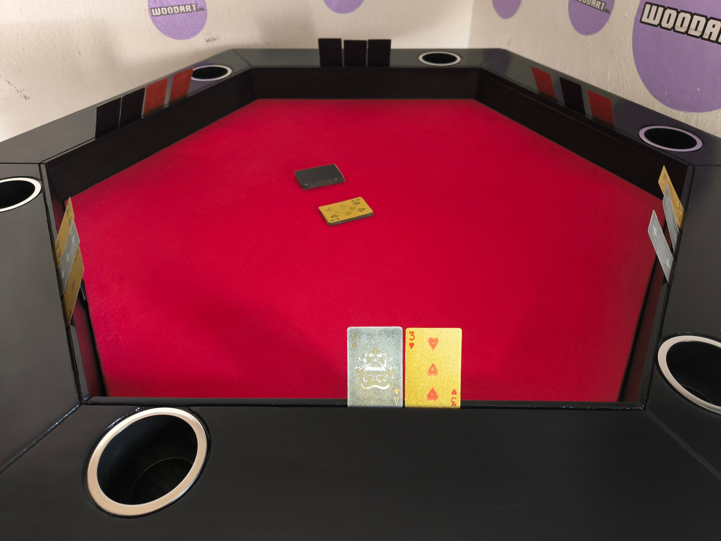 MESA DE POKER HEXAGONAL CON PORTAVASOS
