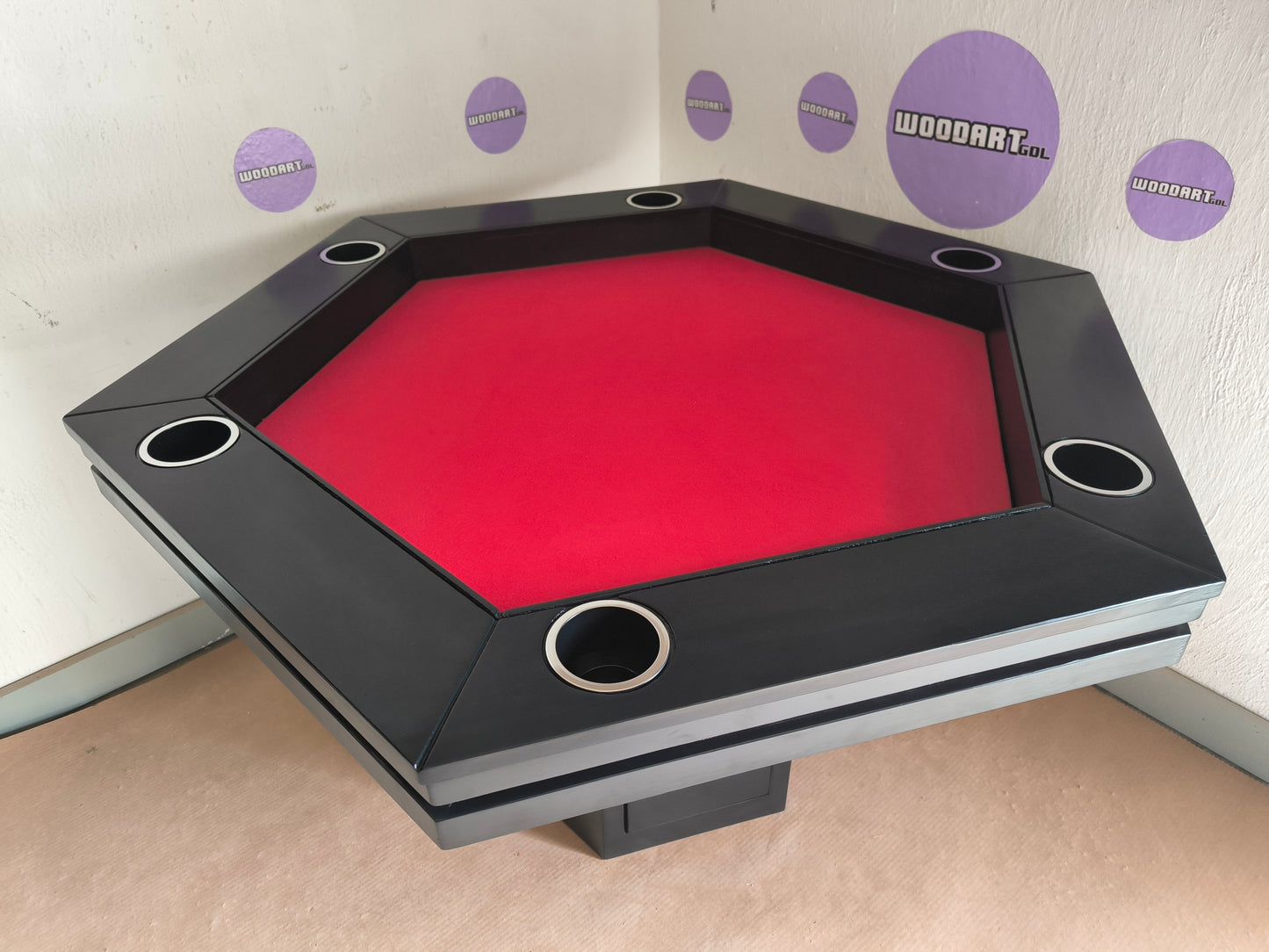 MESA DE POKER HEXAGONAL CON PORTAVASOS