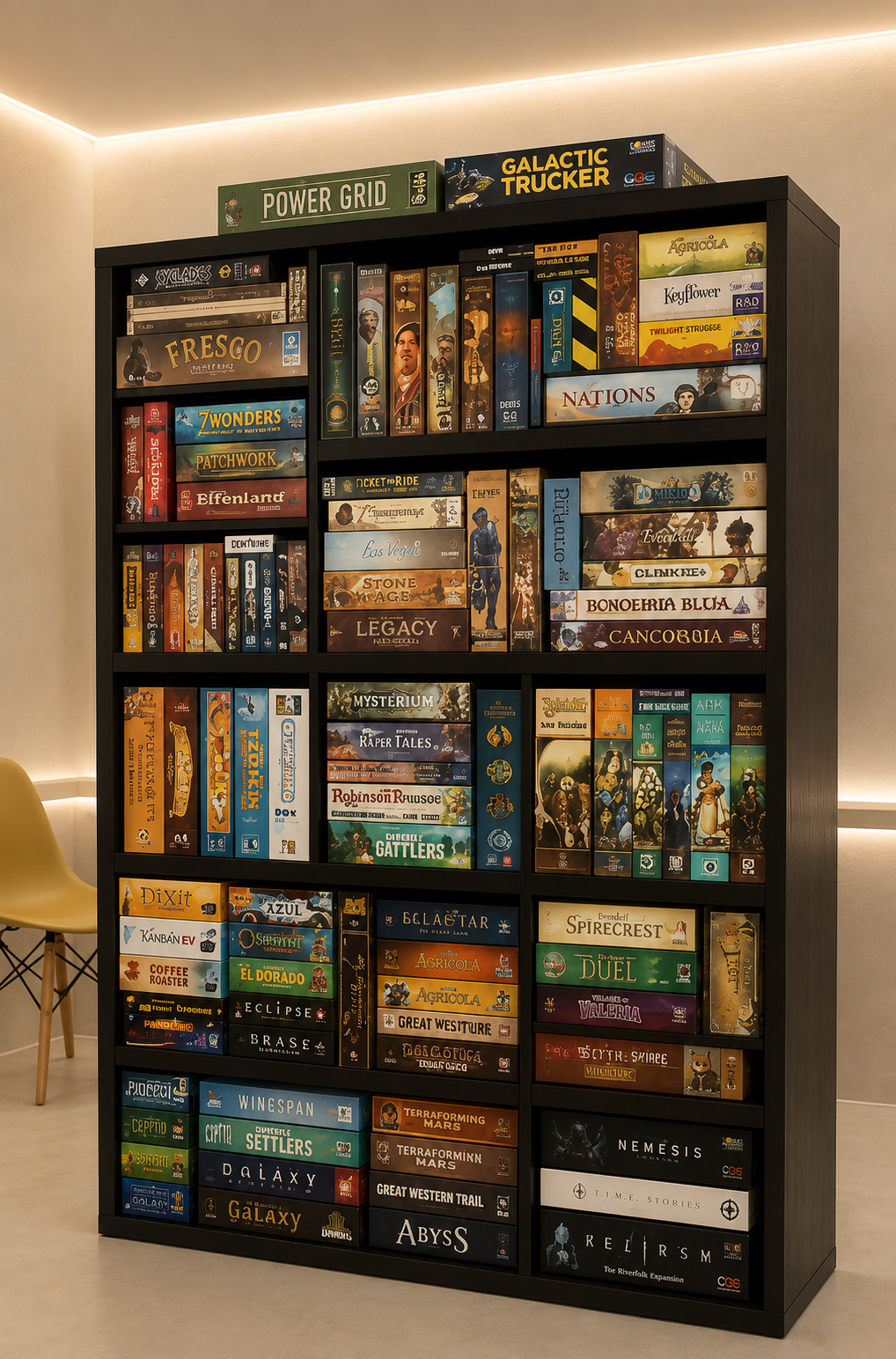🎲 Estantería para Juegos de Mesa SIN Luz LED | Librero Moderno de Gran Capacidad.