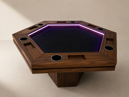 MESA HEXAGONAL PREMIUM EN MADERA DE PAROTA | EDICIÓN ESPECIAL POKER | 6 PERSONAS.