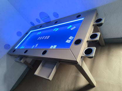 COMEDOR/MESA DE POKER RECTANGULAR 8 PERSONAS CON PORTAVASOS CON LUZ LED