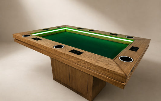 MESA DE POKER RECTANGULAR PREMIUM | BASE PEDESTAL | EDICIÓN ENCINO PARA 6 JUGADORES