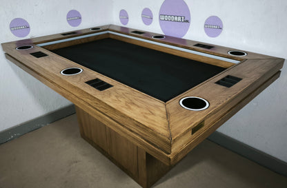 MESA DE POKER PREMIUM |BASE PEDESTAL | MADERA DE ENCINO | RECTANGULAR Para 6 personas