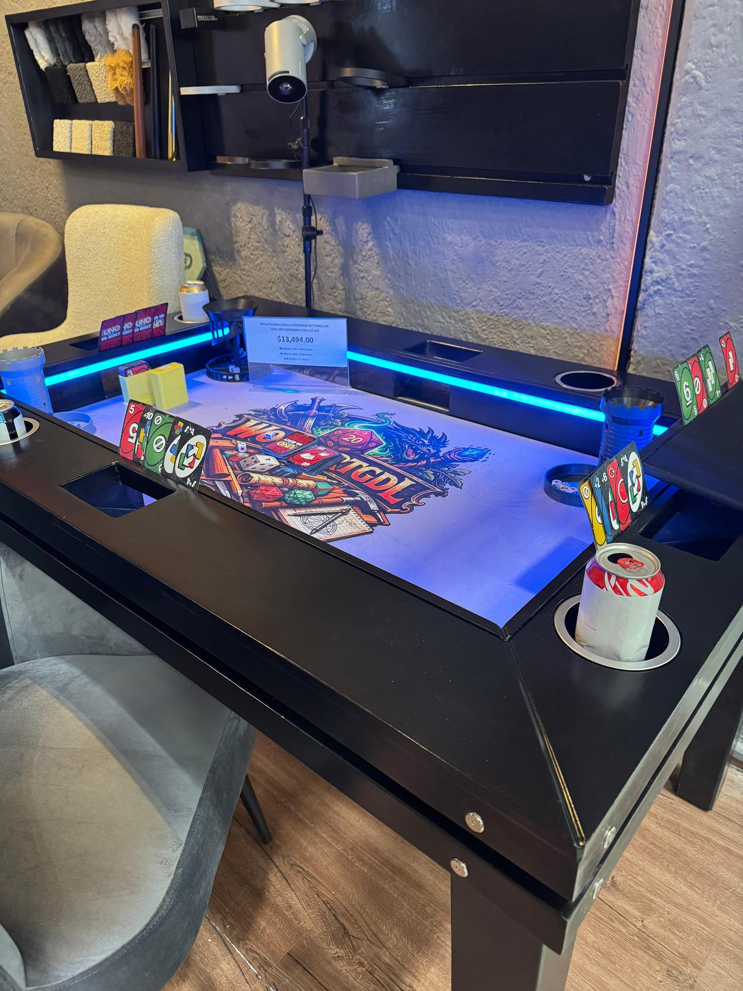 Mesa de Juegos / Comedor DELUXE con Luz LED para 4 Personas