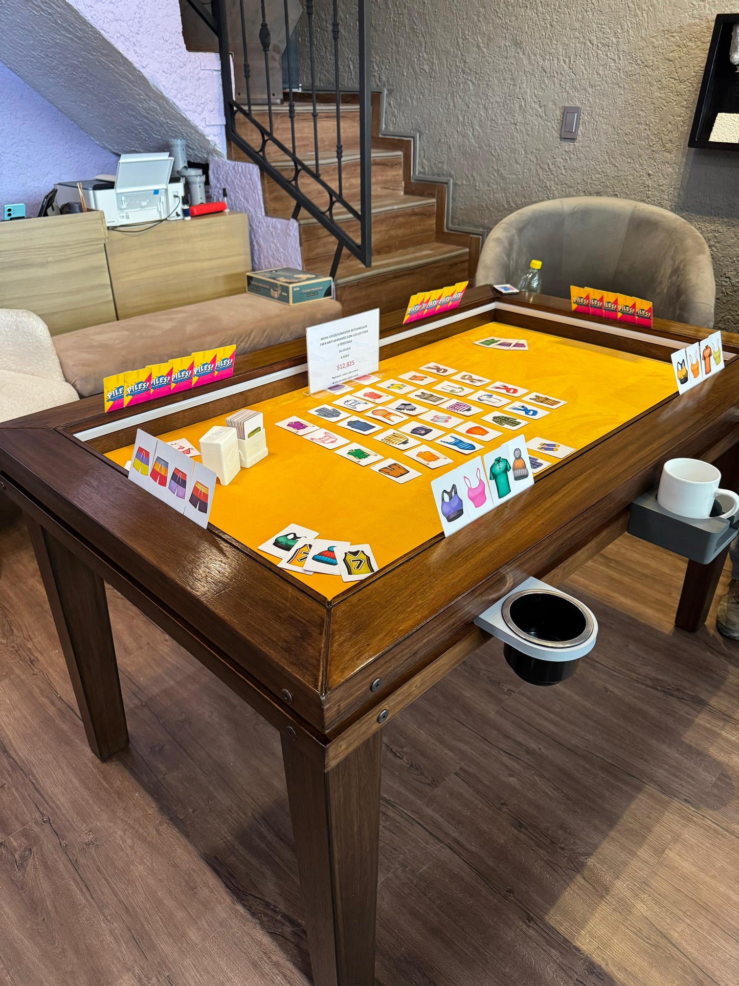 ⚔️ MESA JUEGO/COMEDOR RECTANGULAR | TAPA ANTI-DERRAMES | LUZ LED | 6 PERSONAS ⚔️