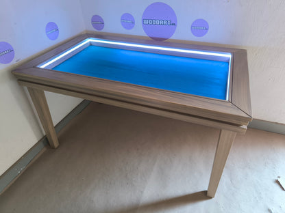 MESA JUEGO/COMEDOR RECTANGULAR TAPA ANTI DERRAMES CON LUZ LED PARA 6 PERSONAS