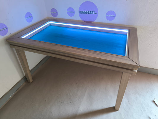 MESA JUEGO/COMEDOR RECTANGULAR TAPA ANTI DERRAMES CON LUZ LED PARA 6 PERSONAS