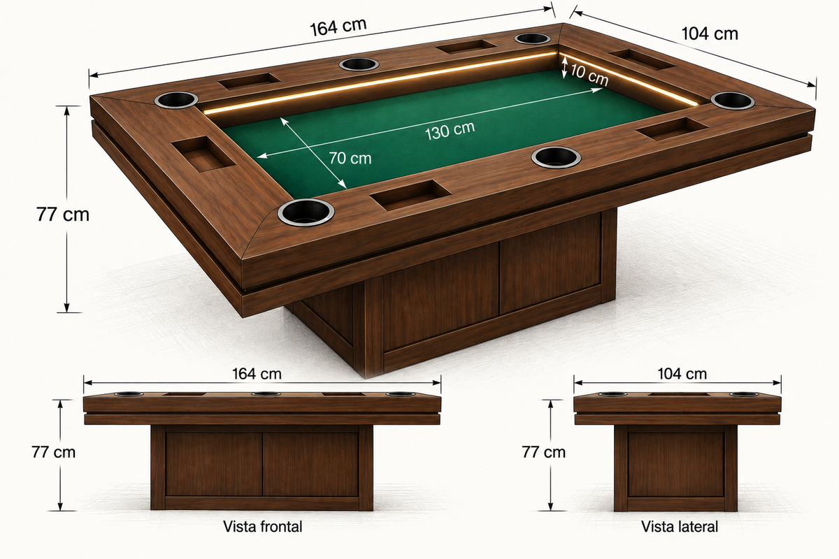 MESA DELUX BASE PEDESTAL RECTANGULAR 6 Personas | LED| PASA DADOS.
