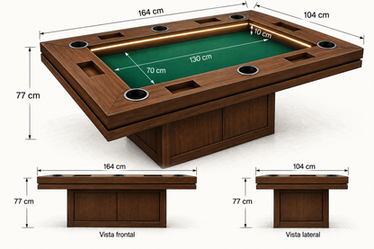 MESA DELUX BASE PEDESTAL RECTANGULAR 6 Personas | LED| PASA DADOS.