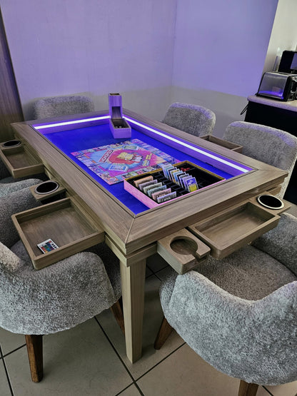 ⚔️ MESA JUEGO/COMEDOR RECTANGULAR | TAPA ANTI-DERRAMES | LUZ LED | 6 PERSONAS ⚔️