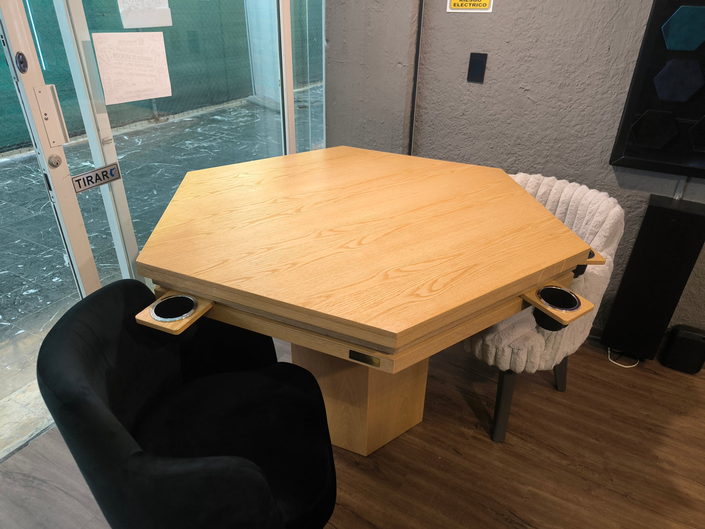 Mesa de juegos/Comedor Hexagonal Imperial | Madera de ENCINO AMERICANO SIN LUZ LED para 6 personas.