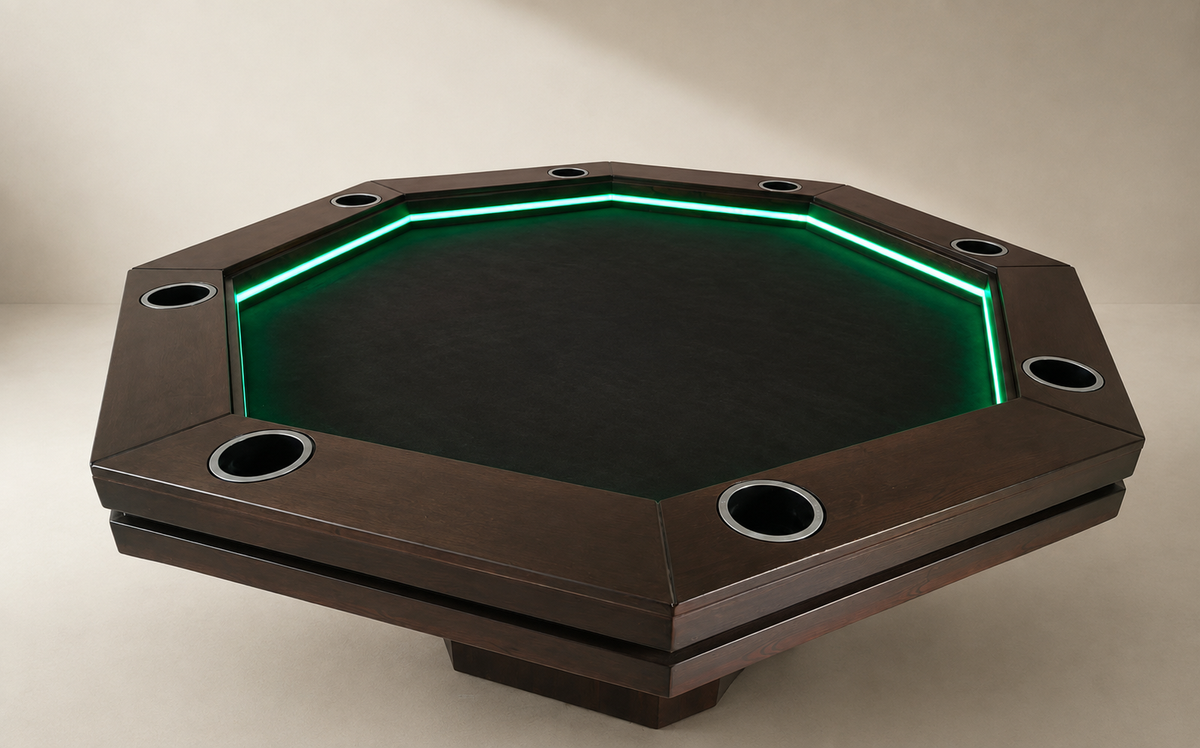 COMEDRO/MESA DE POKER CON LED OCTAGONAL CON PORTAVASOS para 8 personas.