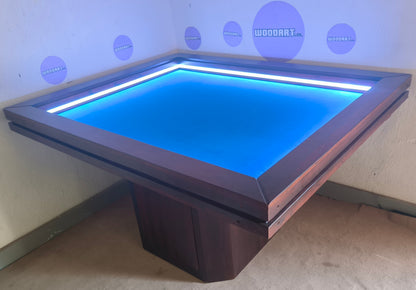 MESA/COMEDOR MODELO PEDESTAL CON LUZ LED para 6 personas 145cm x 120cm