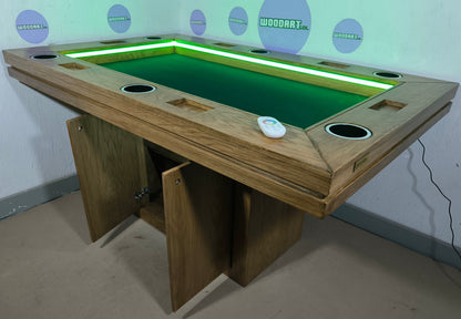 MESA DE POKER PREMIUM |BASE PEDESTAL | MADERA DE ENCINO | RECTANGULAR Para 6 personas