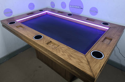 MESA DE POKER PREMIUM |BASE PEDESTAL | MADERA DE ENCINO | RECTANGULAR Para 6 personas