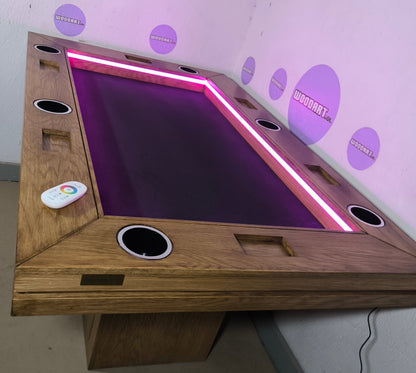 MESA DE POKER PREMIUM |BASE PEDESTAL | MADERA DE ENCINO | RECTANGULAR Para 6 personas