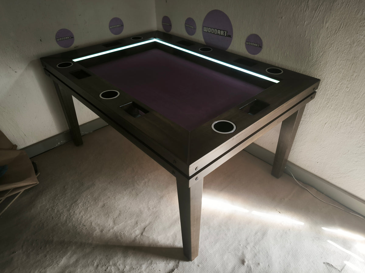 MESA DELUX RECTANGULAR CON LUZ LED CON PASA DADOS.
