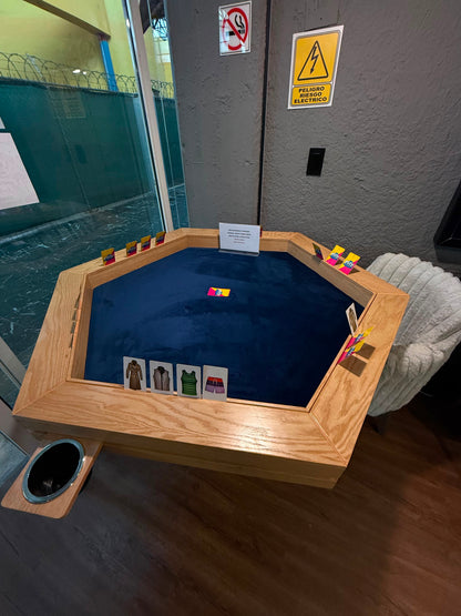 Mesa de juegos/Comedor Hexagonal Imperial | Madera de ENCINO AMERICANO SIN LUZ LED para 6 personas.