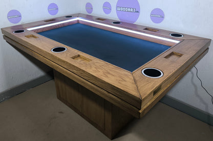 MESA DE POKER PREMIUM |BASE PEDESTAL | MADERA DE ENCINO | RECTANGULAR Para 6 personas