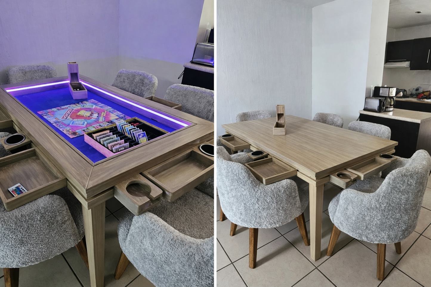⚔️ MESA JUEGO/COMEDOR RECTANGULAR | TAPA ANTI-DERRAMES | LUZ LED | 6 PERSONAS ⚔️