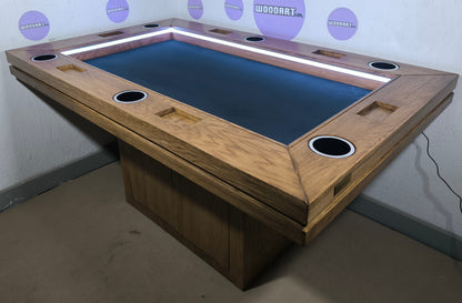 MESA DE POKER PREMIUM |BASE PEDESTAL | MADERA DE ENCINO | RECTANGULAR Para 6 personas