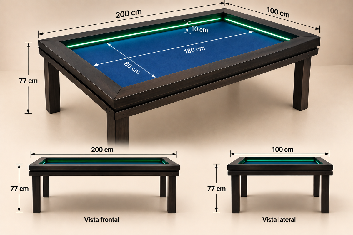 MESA RECTANGULAR CON LUZ LED para 8 personas.