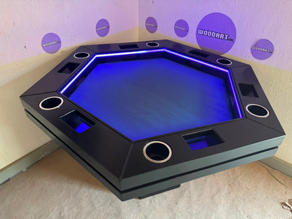MESA DELUX HEXAGONAL CON LUZ LED CON PASA DADOS