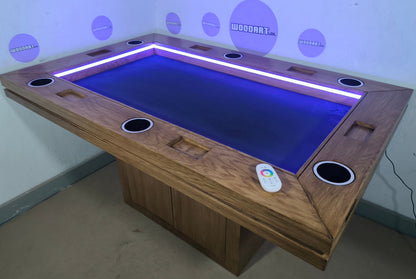 MESA DE POKER PREMIUM |BASE PEDESTAL | MADERA DE ENCINO | RECTANGULAR Para 6 personas