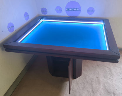 MESA/COMEDOR MODELO PEDESTAL CON LUZ LED para 6 personas 145cm x 120cm