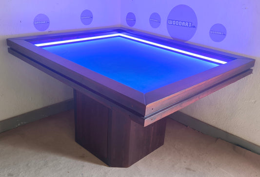 MESA/COMEDOR MODELO PEDESTAL CON LUZ LED para 6 personas 145cm x 120cm