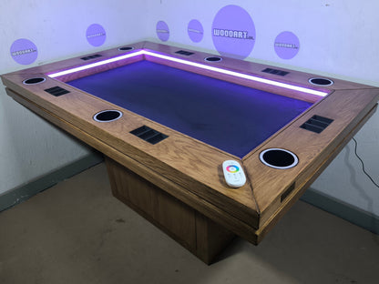 MESA DE POKER PREMIUM |BASE PEDESTAL | MADERA DE ENCINO | RECTANGULAR Para 6 personas