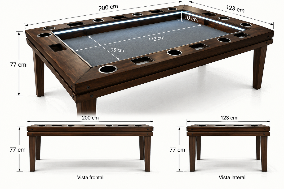 MESA DELUX 8 PERSONAS RECTANGULAR CON LUZ LED CON PASA DADOS.
