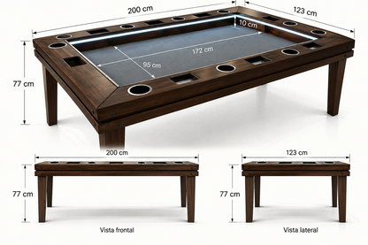 MESA DELUX 8 PERSONAS RECTANGULAR CON LUZ LED CON PASA DADOS.